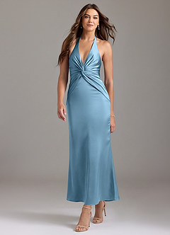 Azazie Valerie Bridesmaid Dresses Steel Blue Mermaid Pleated Stretch Satin Dress image3
