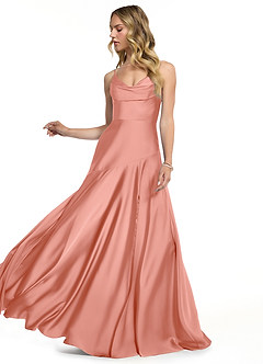 Azazie Kayla Vestidos de damas de honor Vestido de Coral de Satén Elástico de Corte Recto con Corte Lateral image3
