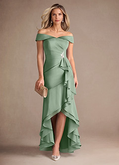 Azazie Billings Kleider für die Brautmutter Meerjungfrau-Linie Schulterfrei Stretch-Satin Kleid Matcha image1