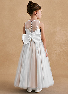 Azazie Bitsy Flower Girl Dresses Ivory Champagne Rose A-Line Lace Tulle Dress image1