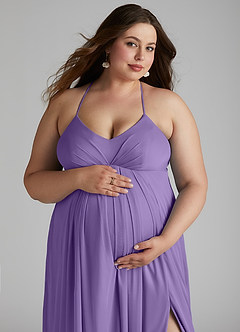 Azazie Annabelle Maternity Bridesmaid Dresses A-Line V-Neck Pleated Mesh Floor-Length Dress image11