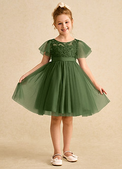 Azazie Queenie Robe Demoiselle D'honneur Fillette Robe Trapèze en Dentelle Olive image1