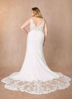 Azazie Estephanie Robes de mariée Robe Sirène en Crêpe Élastique Paillettes Blanc De Diamant image9