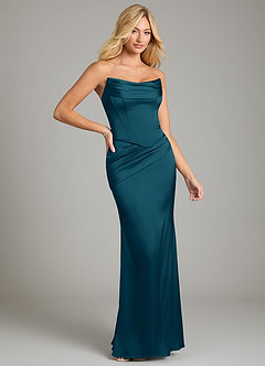 Azazie Sorrel Bridesmaid Dresses Ink Blue Mermaid Strapless Stretch Satin Convertible Dress image6