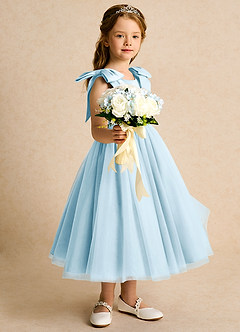Azazie Serene Abiti da Ragazza di Fiori Abito Principessa in Raso Opaco Fiocco Azzurro image5