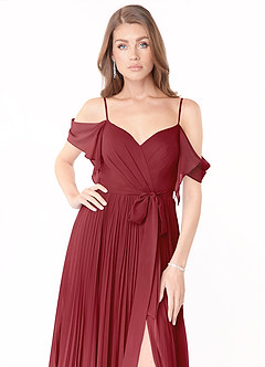 Azazie Lyney Final Sale Pomegranate A-Line Off the Shoulder Chiffon Dress image6