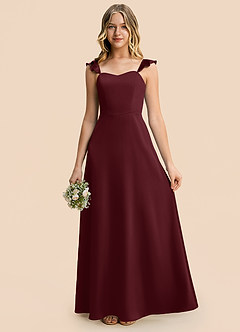 Azazie Mavie Junior Robe Trapèze en Satin extensible Drapé Cabernet image5