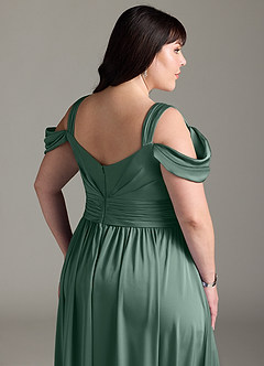Azazie Lianne Bridesmaid Dresses Eucalyptus A-Line Off the Shoulder Stretch Satin Dress image15