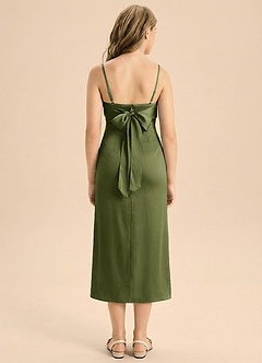 Azazie Mai Junior Osłona Pofałdowany Satyna elastyczna Długość herbaty Młodsza druhna Sukienka image2