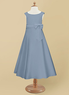 Azazie Lindy Flower Girl Dresses Dusty Blue A-Line Pleated Matte Satin Dress image10