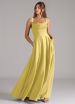 Azazie Shaude Bridesmaid Dresses Canary A-Line Pleated Stretch Satin Dress image3