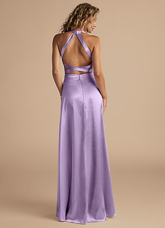 Azazie Clarice Bridesmaid Dresses Lilac A-Line High Neck Metallic Satin Dress image2