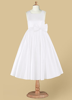 Azazie Bo Peep Flower Girl Dresses White A-Line Bow Matte Satin Dress image7