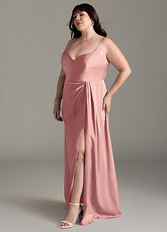 Azazie Brielle Bridesmaid Dresses Rosette A-Line Cowl Spaghetti Straps Stretch Satin Dress image10
