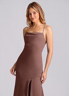 Azazie Grata At-home Try On Dresses Dusty Blue Mermaid Pleated Chiffon Dress image7