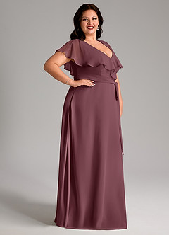 Azazie Lainey Robes de demoiselle d'honneur Robe Trapèze en Mousseline de soie avec poches Sangria image12