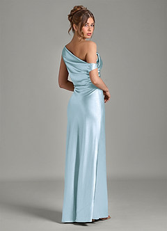 Azazie Emerson Bridesmaid Dresses Sky Blue Mermaid Off the Shoulder Metallic Satin Dress image6