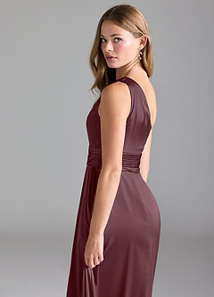 Azazie Dallas Bridesmaid Dresses Sangria A-Line One Shoulder Stretch Satin Dress image6
