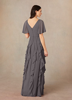 Azazie Watson Mother of the Bride Dresses Steel Grey A-Line V-Neck Chiffon Dress image4
