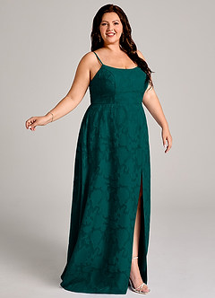 Azazie Moira Bridesmaid Dresses Pine A-Line Side Slit Floral Burnout Dress image9