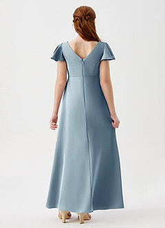 Azazie Soren Junior Dusty Blue A-Line Ruched Stretch Satin Dress image2