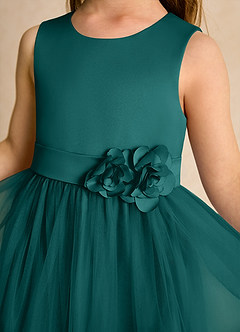 Azazie Miracle Flower Girl Dresses Peacock A-Line Bow Matte Satin Dress image6