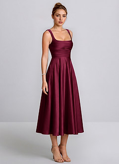 Azariya Burgund Satin-Midikleid mit eckigem Ausschnitt und Schnürung in A-Linie image2
