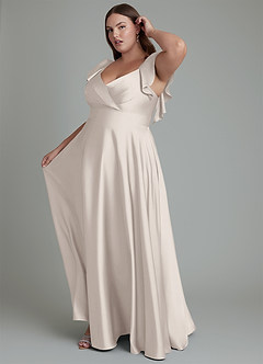 Azazie Leilani Bridesmaid Dresses White Alabaster A-Line Ruched Stretch Satin Dress image14