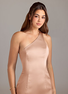 Azazie Arleth Jurken voor bruidsmeisjes Jurk van Stretch Satijn met A-Lijn One-Shoulder Rosé Goud image6