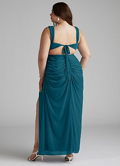 Azazie Jesaphine Bridesmaid Dresses Ink Blue Sheath Ruched Mesh Dress image10