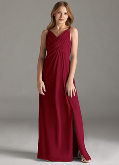 Azazie Maren Allure Junior Burgundy A-Line Lace Chiffon Dress image1