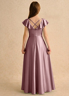 Azazie Nari Girls Formal Sukienki dla dziewczynek sypiących kwiaty Linia A z rękawami Matowy satynowy Długość podłogi Sukienka image2