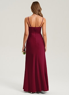 Azazie Lidia Bridesmaid Dresses Burgundy Mermaid Side Slit Stretch Satin Dress image2