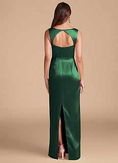 Azazie Flori Vestidos de damas de honor Vestido de Verde Oscuro de Satén Metálico de Corte Recto con Corte Lateral image4