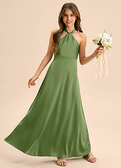 Azazie Beah Junior Juniper A-Line Pleated Stretch Satin Dress image5