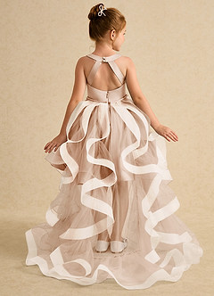 Azazie Julietta Robe Demoiselle D'honneur Fillette Robe Princesse en Tulle Convertible Rose Perle image1