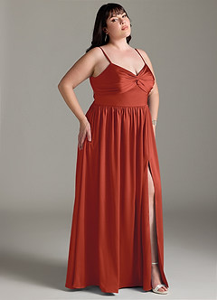Azazie Zeya Bridesmaid Dresses Rust A-Line Pleated Stretch Satin Dress image11
