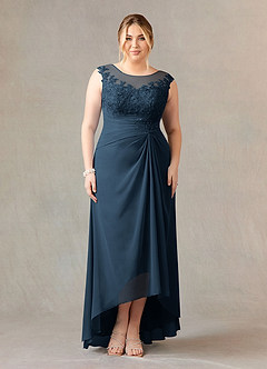Azazie Endora Final Sale Dark Navy A-Line Scoop Lace Chiffon Dress image6