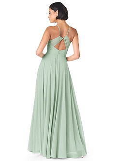 Azazie Avelina Bridesmaid Dresses Agave A-Line V-Neck Pleated Chiffon Dress image2