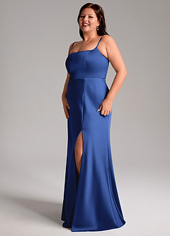 Azazie Lidia Vestidos de damas de honor Vestido de Azul Real de Satén Elástico de Corte Sirena con Corte Lateral image11