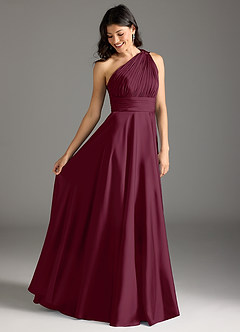 Azazie Charlize Bridesmaid Dresses Mulberry A-Line One Shoulder Stretch Satin Dress image2