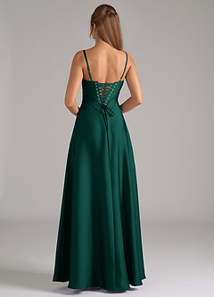 Azazie Valentine Bridesmaid Dresses Emerald A-Line Corset Stretch Satin Dress image5