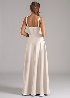 Azazie Shaude Bridesmaid Dresses White Alabaster A-Line Pleated Stretch Satin Dress image7