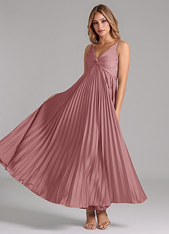 Azazie Raychelle Bridesmaid Dresses Dusty Rose A-Line Pleated Stretch Satin Dress image2