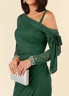 Azazie Marna Mother of the Bride Dresses Dark Green Sheath One Shoulder Mesh Dress image8