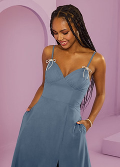 Barbie ♥ Azazie Robes de demoiselle d'honneur Robe Trapèze en Mousseline de soie avec poches Violet Crépusculaire image2