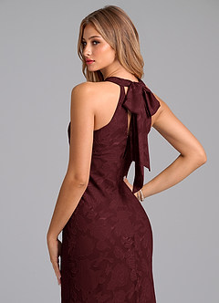 Azazie Doretta Bridesmaid Dresses Cabernet Mermaid Pleated Floral Burnout Dress image2
