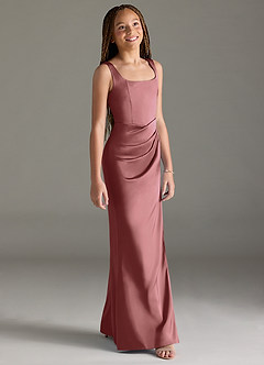 Azazie Mero Junior Amethyst Mermaid Pleated Stretch Satin Dress image3