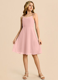 Azazie Shale A-Linie Schleifen Chiffon Kleid Rosettenrosa image4