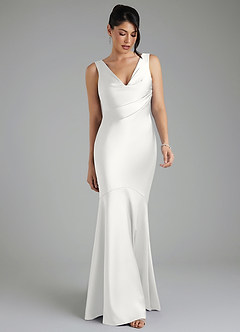 Azazie Monica Bridesmaid Dresses White Mermaid Pleated Stretch Satin Dress image5